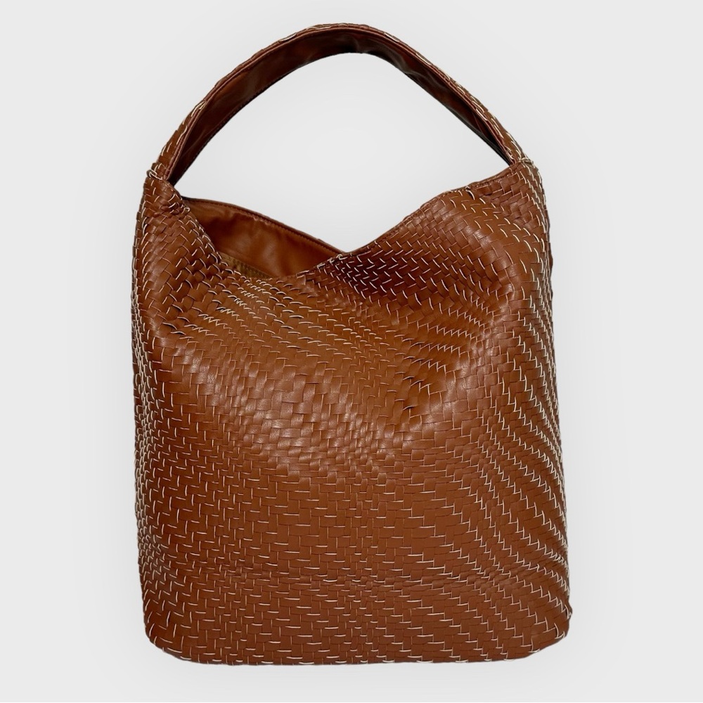 Deux Lux Bond Hobo Shoulder Bag Woven Leather Honey Brown Large Tote - Picture 8 of 12